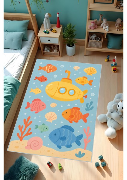 Dijital Baskı Çocuk Odası Halısı Makinede Yıkanabilir Anti Bakteriyel Leke Tutmaz Kaymaz Taban.