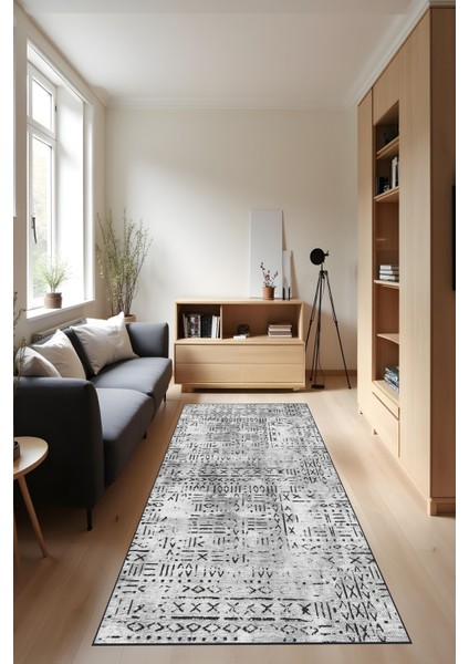 Dijital Baskı Kaymaz Taban Iskandinav Etnik Desen Gri Renk Salon Halısı Yolluk fiyatları