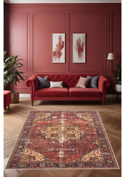 Dijital Baskı Klasik Desenli Çerçeveli Dekoratif Makinada Yıkanabilir Salon ve Yolluk Halısı