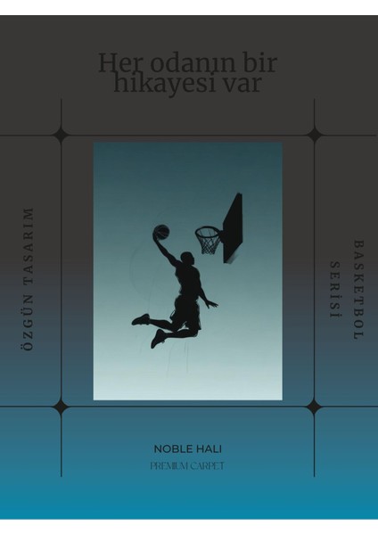 Dijital Baskı Turkuaz Beyaz Basketbol Temalı Makinada Yıkanabilir Genç Odası Salon ve Yolluk Halısı fiyatları
