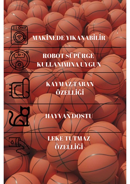 Dijital Baskı Turkuaz Beyaz Basketbol Temalı Makinada Yıkanabilir Genç Odası Salon ve Yolluk Halısı fırsatları