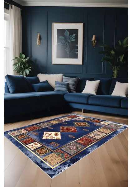 Dijital Baskı Klasik Desenli Kilim Görünümlü Dekoratif Makinada Yıkanabilir Salon ve Yolluk Halısı