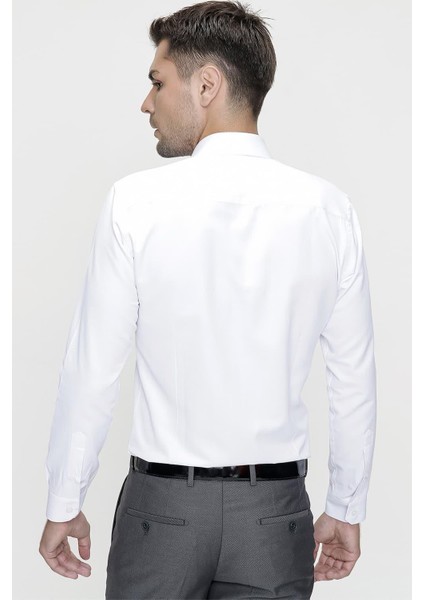 Slim Fit Pamuk Saten Klasik Beyaz Gömlek Gk 624