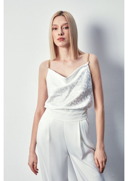 Zincir Askılı Saten Bluz - Ekru fiyatları