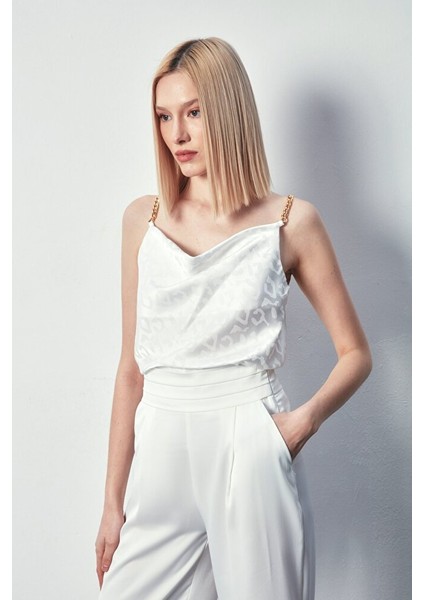 Zincir Askılı Saten Bluz - Ekru modelleri