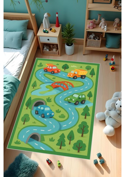 Dijital Baskı Çocuk Odası Halısı Makinede Yıkanabilir Anti Bakteriyel Leke Tutmaz Kaymaz Taban.