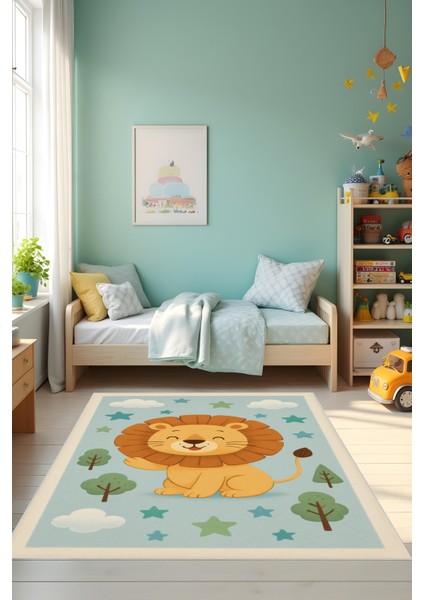 Dijital Baskı Çocuk Odası Halısı Makinede Yıkanabilir Anti Bakteriyel Leke Tutmaz Kaymaz Taban.