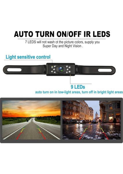 Araba Yedek Kamera Hd Gece Görüşü Arka Görüntüleme Kamera Plaka Plaka Kamerası 9 LED Işık, Ön ve Arka Kameralar (Yurt Dışından) fiyatları