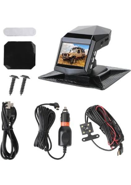 Çift Lens Dvr Kamera Arabası Çizgi Cam Kamera Kaydedici Arka Görünüm Monitörü Dashcam 2inch Ekran 1080P Geniş Açı (B) (Yurt Dışından)