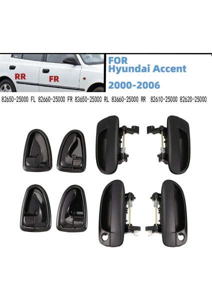 8pcs Hyundai Accent 1.5l 1.6l 2000-2006 Siyah Için Kapı Kolunun Içindeki Kapı Kolunun Sağ Tarafı Sol Ön Kapı Kolu (Yurt Dışından) fırsatları