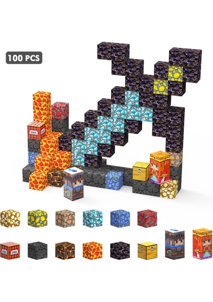 100 Parça Mc Minecraft Tarzı Manyetik Bloklar Çocuk Eğitici Oyuncaklar (Yurt Dışından)
