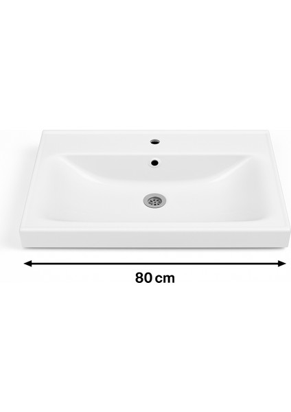 Arista 80 cm Beyaz Renkli Mdf, Seramik Lavabolu, Alt ve Üst Dolaplı, Üst Dolap Aynalı, Banyo Dolabı Takımı