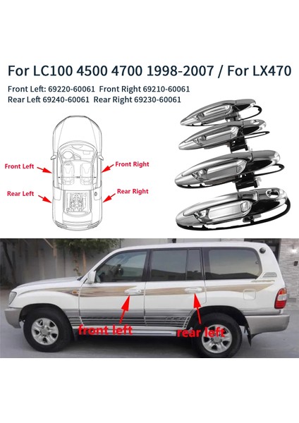 Toyota Land Cruiser LC100 4500 4700 1998-2007 Lexus LX470 69220-60061 Için Ön Arka Sol ve Sağ Dış Kapı Kolu (Yurt Dışından) fırsatları
