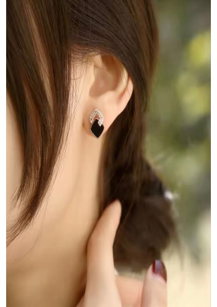 Kadın Küpe Özel Seri Ithal Minimal Tasarım Zirkon Taş Siyah Küpe fiyatları