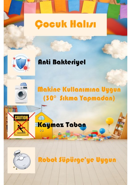 Dijital Baskı Çocuk Odası Halısı Makinede Yıkanabilir Anti Bakteriyel Leke Tutmaz Kaymaz Taban. modelleri