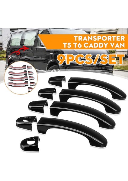 9 Adet Set Abs Chrome Kapı Kolu Kapaklar Taşıyıcı T5 T6 Caddy Van 2003-2015 Parlak Siyah (Yurt Dışından) fiyatları