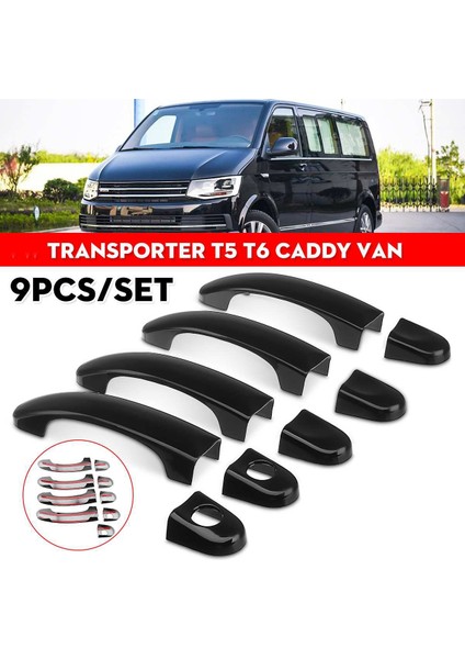 9 Adet Set Abs Chrome Kapı Kolu Kapaklar Taşıyıcı T5 T6 Caddy Van 2003-2015 Parlak Siyah (Yurt Dışından) modelleri