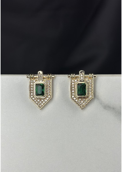 Gold Yeşil Taşlı Marka Model Küpe