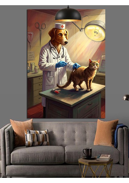 Veteriner Muayene Masası Dekoratif Kanvas - Mdf Ahşap Tablo