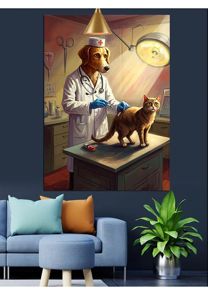 Veteriner Muayene Masası Dekoratif Kanvas - Mdf Ahşap Tablo fiyatları
