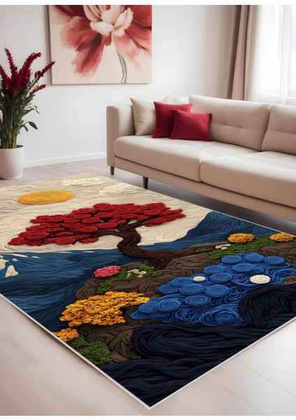 Dijital Baskı Renkli Çiçek Desenli Kaymaz Taban Leke Tutmaz Yıkanabilir Salon Halısı ve Yolluk fiyatları