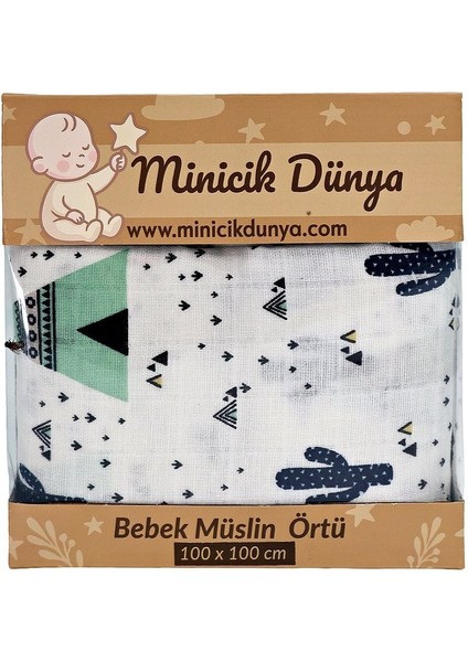 Müslin Örtü Tekli 100X100 Minicik Kaktüs Bahçesi