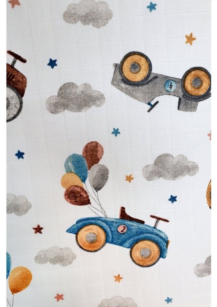 Minicik Uçan Arabalar Müslin Örtü Tekli 115X115