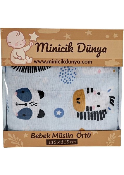 Minicik Safari Dostları Müslin Örtü Tekli 115X115