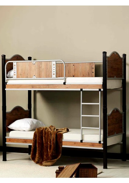 Argimo Inci Genç Çocuk Odası Metal Ahşap Ranza ve Karyola 90 x 190 Siyah
