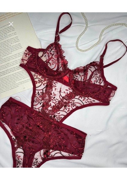 Bordo Dantel Iç Çamaşır Takımı Bodysuit fiyatları