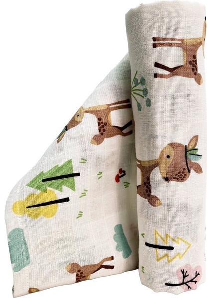 Müslin Örtü Üçlü 55X55 Minicik Uçan Arabalar-Minicik Geyik Bahçesi-Minicik Geyik Bahçesi