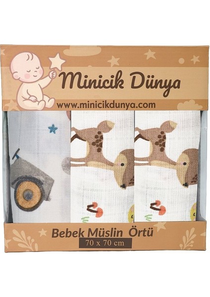 Müslin Örtü Üçlü 55X55 Minicik Uçan Arabalar-Minicik Geyik Bahçesi-Minicik Geyik Bahçesi