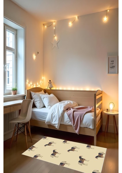 Makinede Yıkanabilir At Figürlü Kaymaz Taban Leke Tutmaz Salon Halısı Çocuk Halısı ve Kesme Yolluk