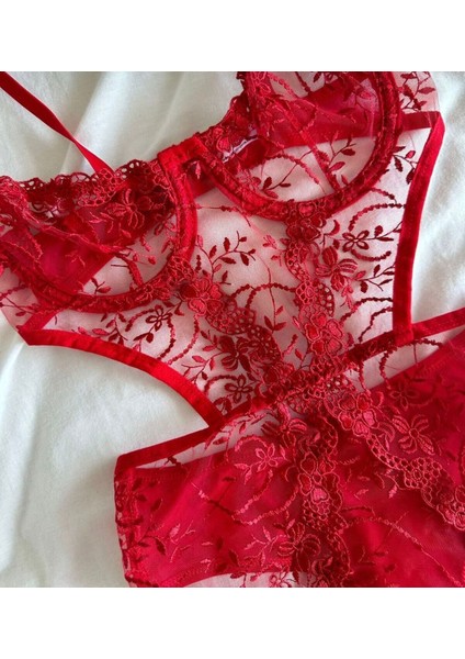 Kırmızı Dantel Iç Çamaşır Takımı Bodysuit modelleri