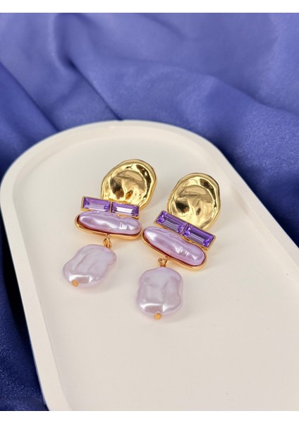 Lila Incili Sallantılı Marka Model Küpe