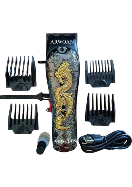 Profesyonel Kablosuz Saç Traş Makinesi - Ejderha Desenli Şık Tasarım, Paslanmaz Çelik Bıçak ve Güçlü Motor modelleri