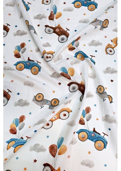 Müslin Örtü Tekli 100X100 Minicik Uçan Arabalar