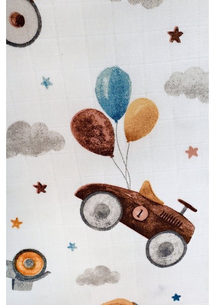 Müslin Örtü Tekli 100X100 Minicik Uçan Arabalar