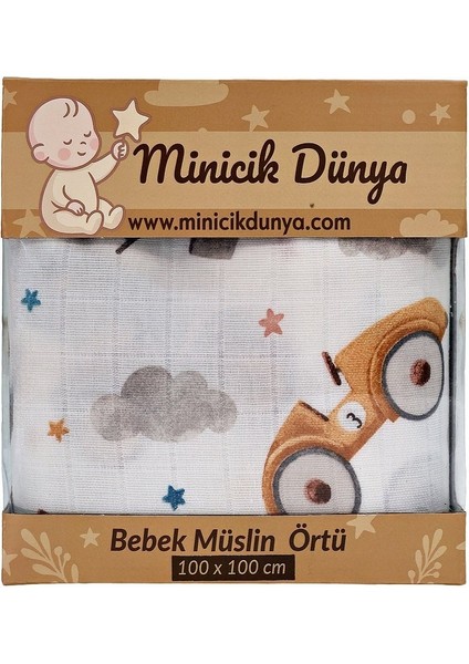 Müslin Örtü Tekli 100X100 Minicik Uçan Arabalar