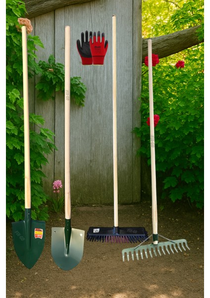 Bel Küreği, Inşaat Küreği, Çalı Fırça, Tırmık ve Ahşap Saplar Eldiven