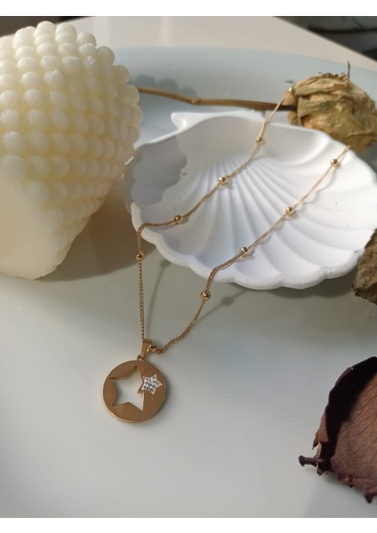 Yıldız Taşli Kolye Altın Sarisi Paslanmaz Çelik fiyatları