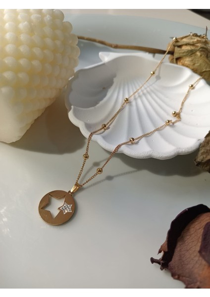 Yıldız Taşli Kolye Altın Sarisi Paslanmaz Çelik modelleri