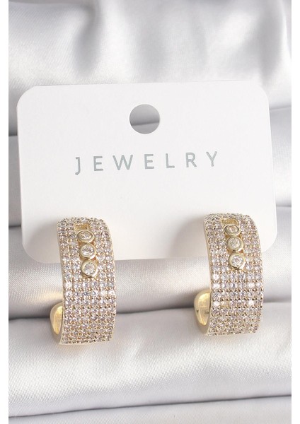 Pirinç Gold Renk Zirkon Taşlı Halka Messika Model Kadın Küpe - PRT3500EB03551