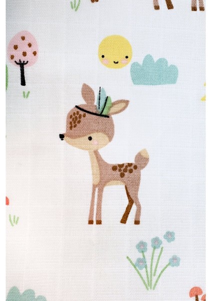 Müslin Örtü Tekli 100X100 Minicik Geyik Bahçesi