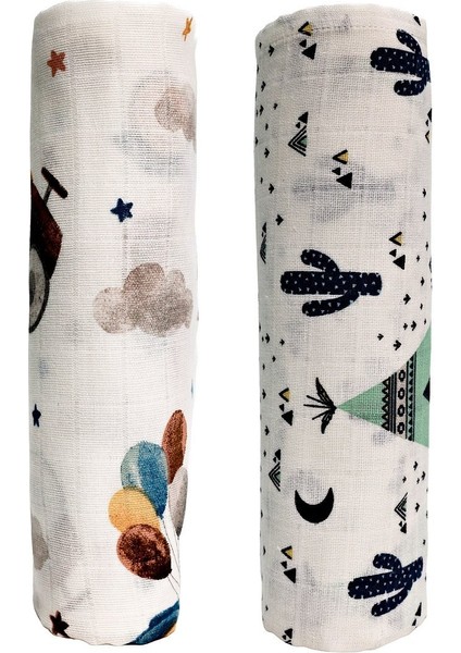 Müslin Örtü Ikili 90X90 Minicik Kaktüs Bahçesi-Minicik Uçan Arabalar