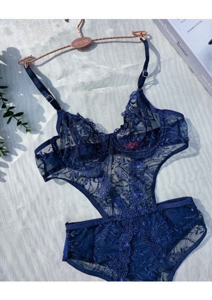Lacivert Dantel Iç Çamaşır Takımı Bodysuit
