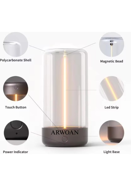 Dokunmatik Kontrollü LED Masa Lambası Şarjlı, Manyetik, Gece Lambası ve Dekoratif Aydınlatma