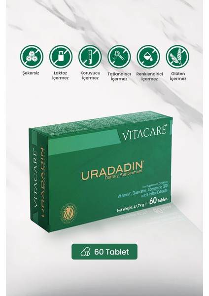 Uradadin – 60 Tablet | Vitamin C, Quercetin, Koenzim Q10 & Bitkisel Ekstreli Takviye Edici Gıda