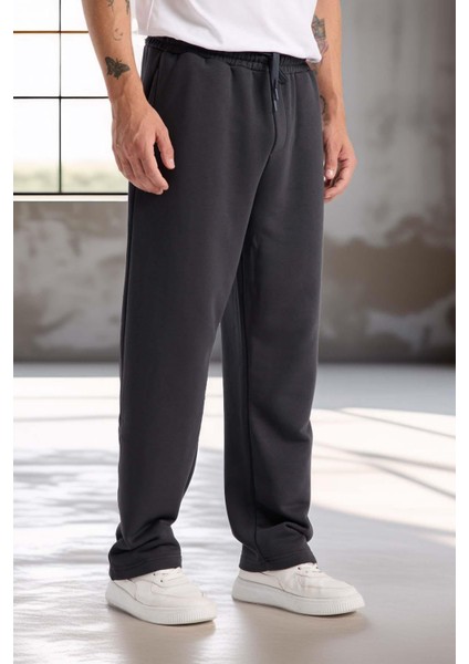 Mendes Baggy Kalıp Diagonal 3 Iplik Kumaş Erkek Eşofman Altı Pantolon - Füme