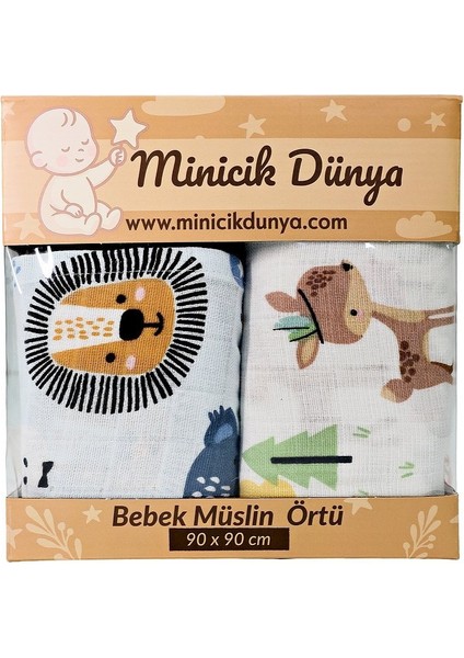 Müslin Örtü Ikili 90X90 Minicik Safari Dostları - Minicik Geyik Bahçesi